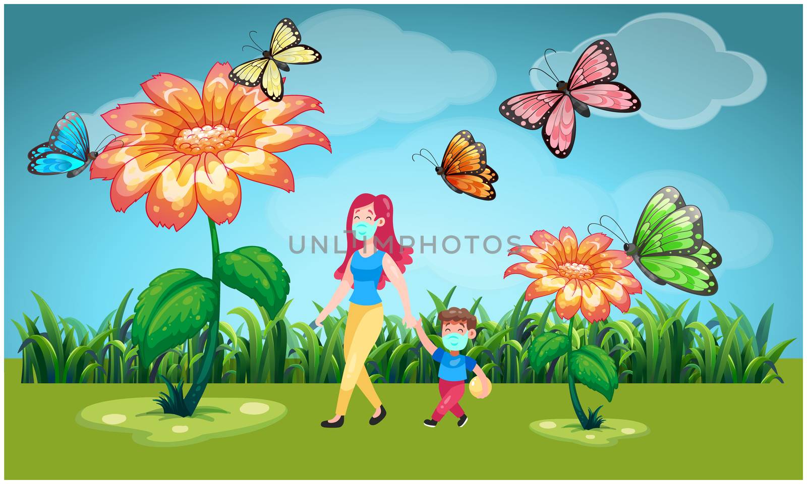 woman is walking in a park with her son by aanavcreationsplus