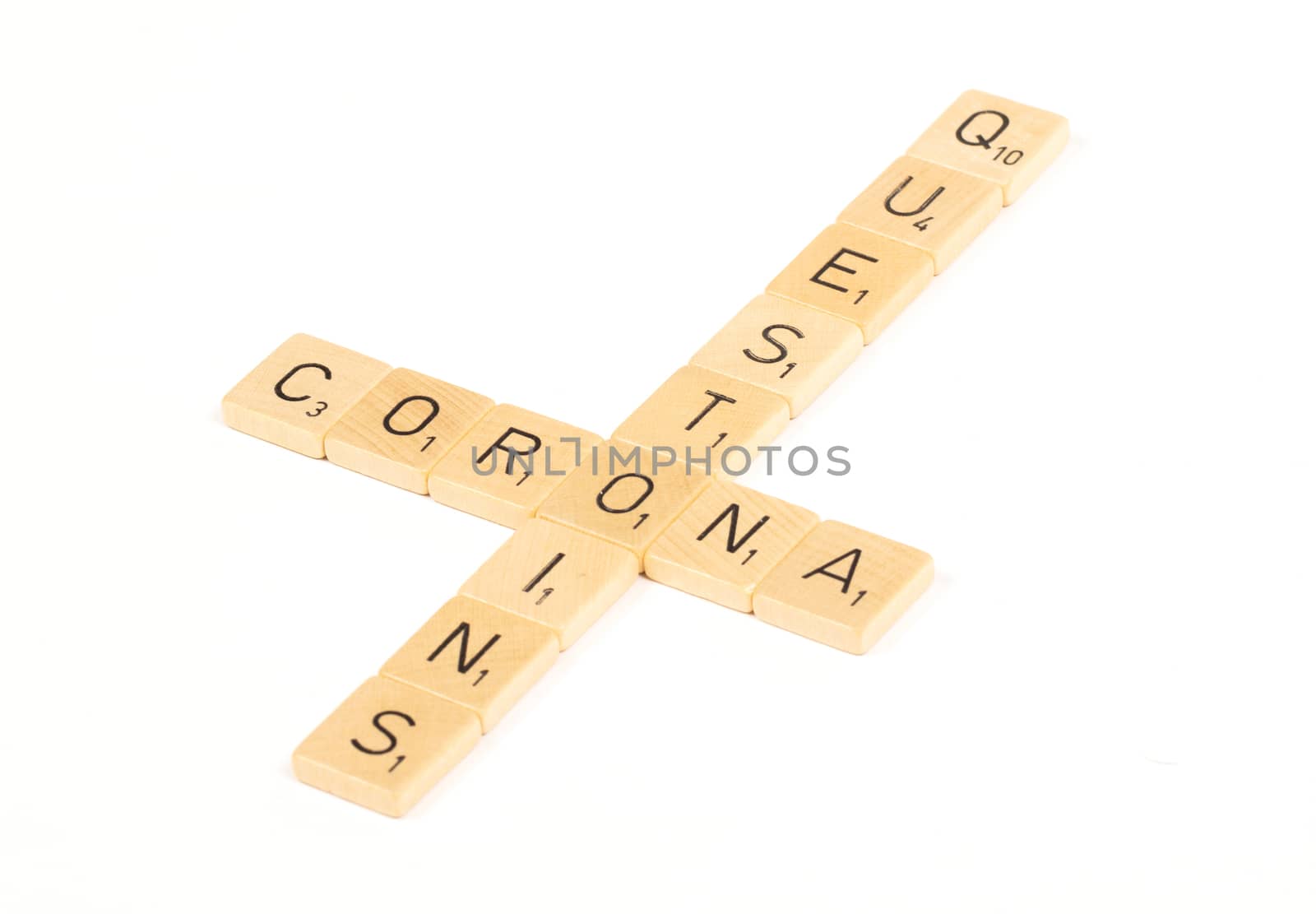 Corona questions letters, isolated on a white background