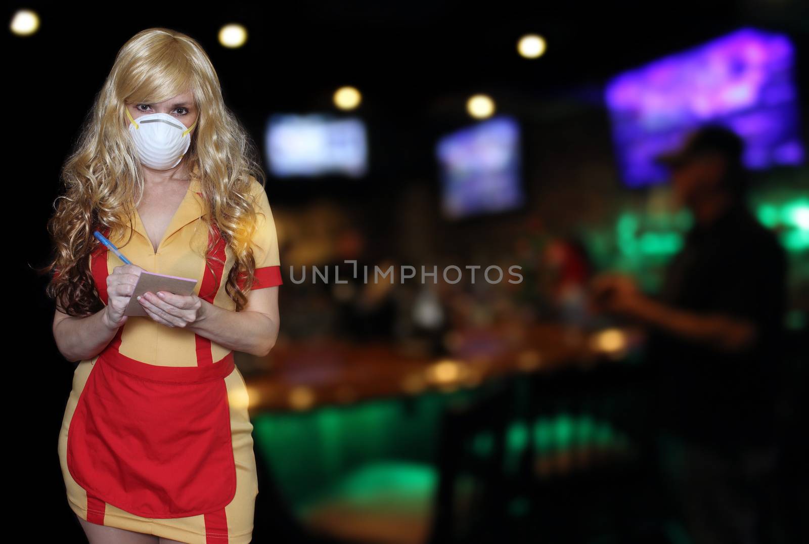 Waitress With N95 Mask To Prevent Illness by Marti157900