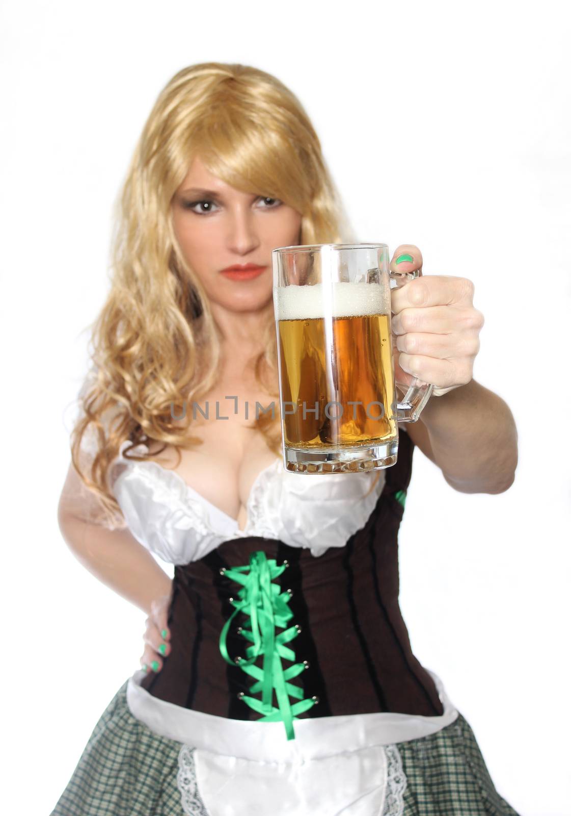 Tavern Waitress With Beer Mug Isolated on White Background