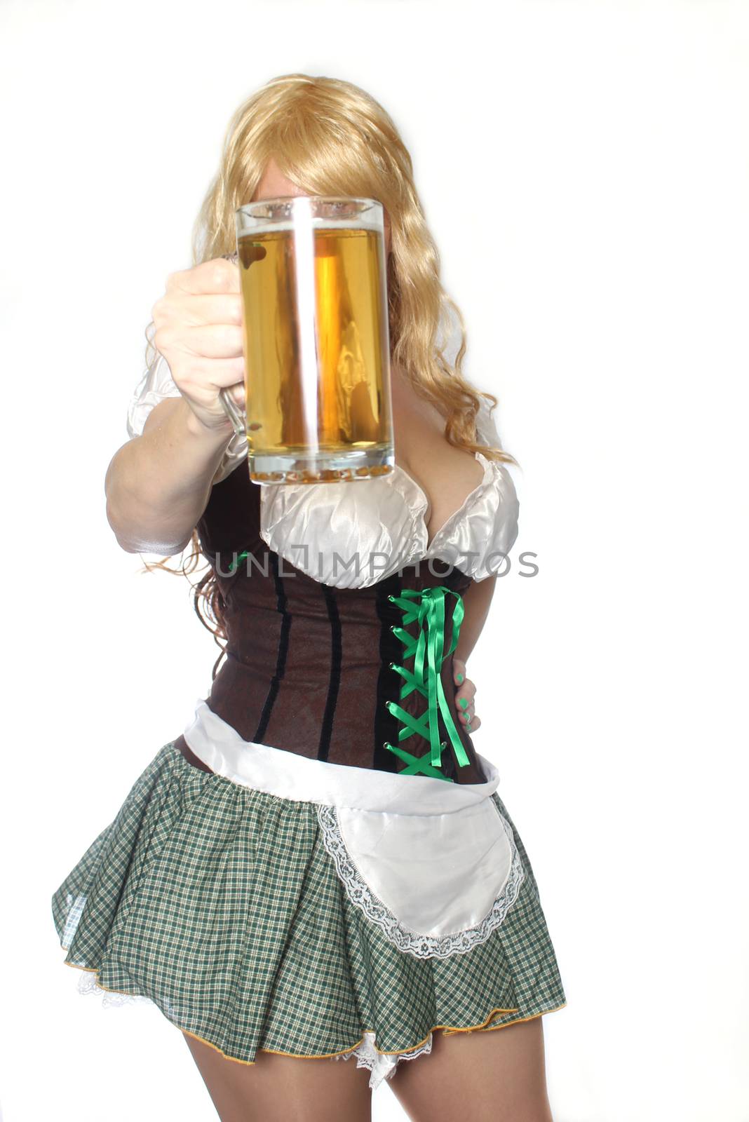Tavern Waitress With Beer Mug Isolated on White Background
