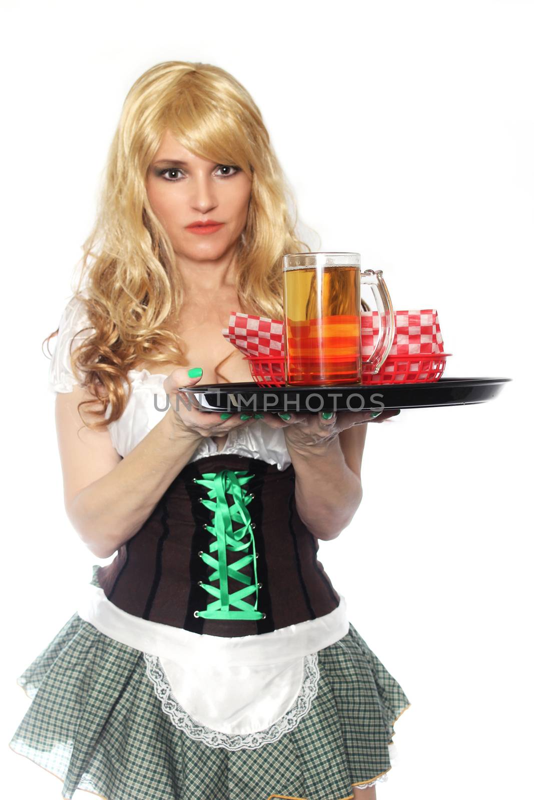 Blond Tavern Waitress With Beer Mug Closeup