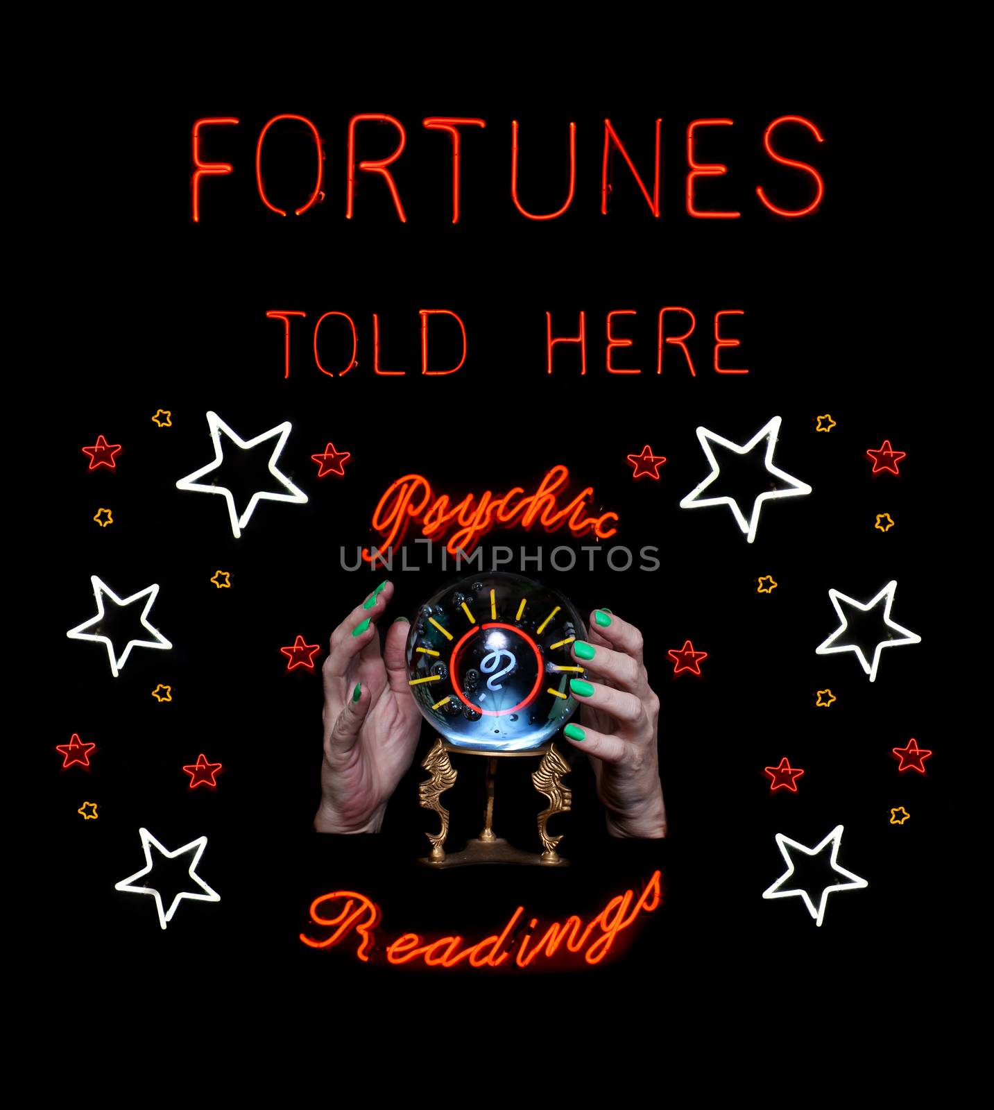 Neon Fortune Teller Sign With Crystal Ball by Marti157900