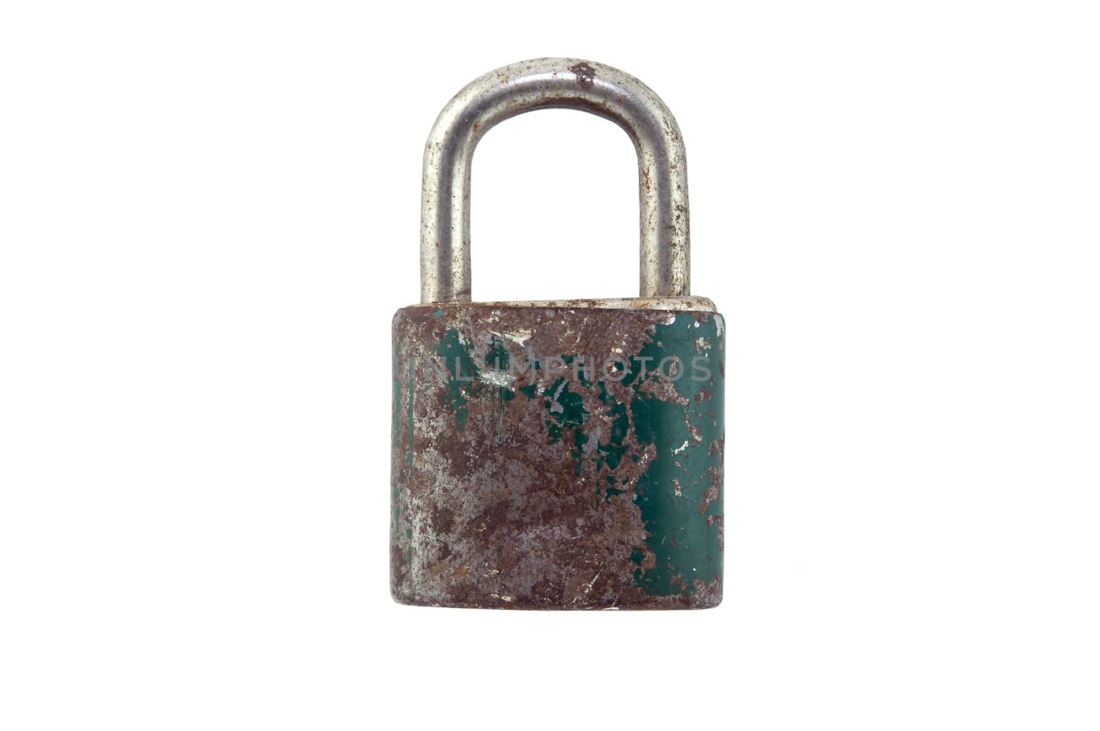 old rusty padlock isolated on white background