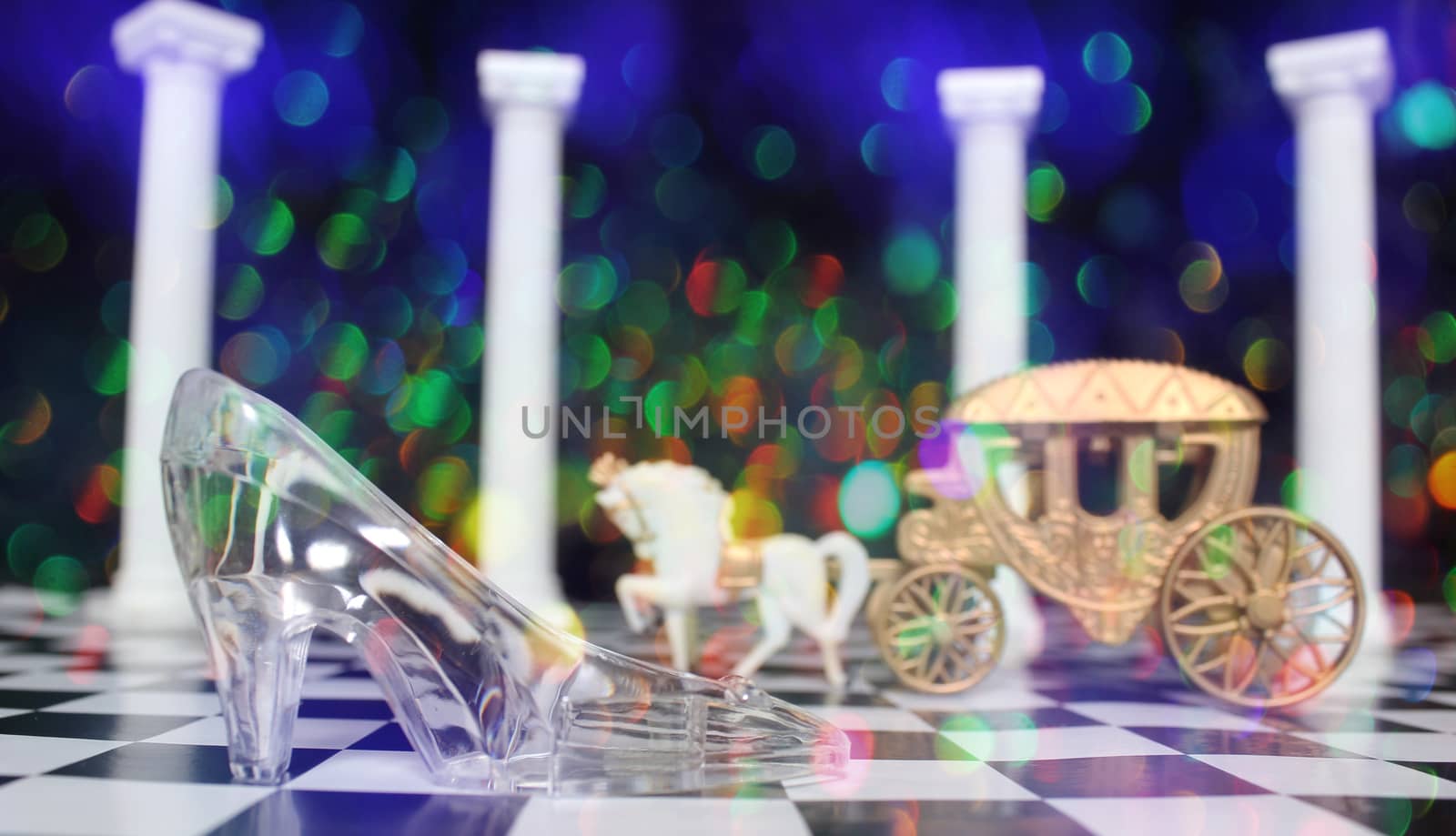 Cinderella Glass Slipper With Black and White Floor and Columns