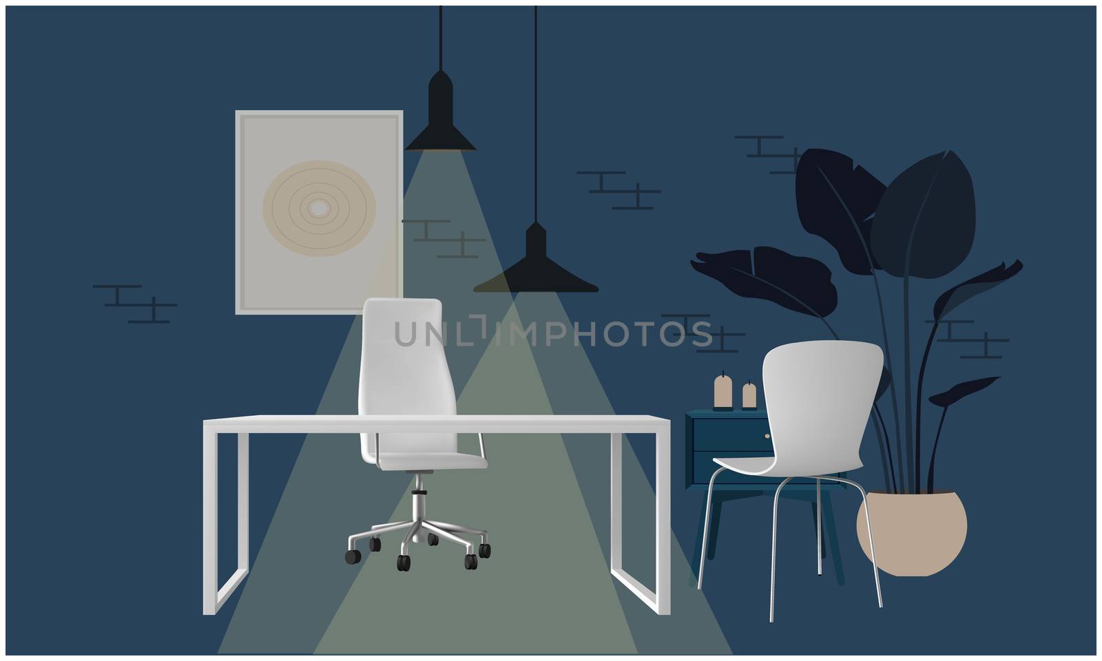 mock up illustration of office table in a room