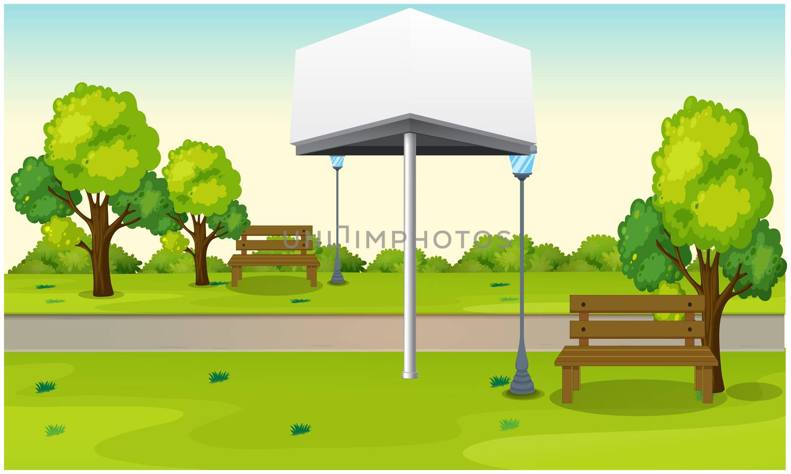 mock up illustration of two side bill board in a garden