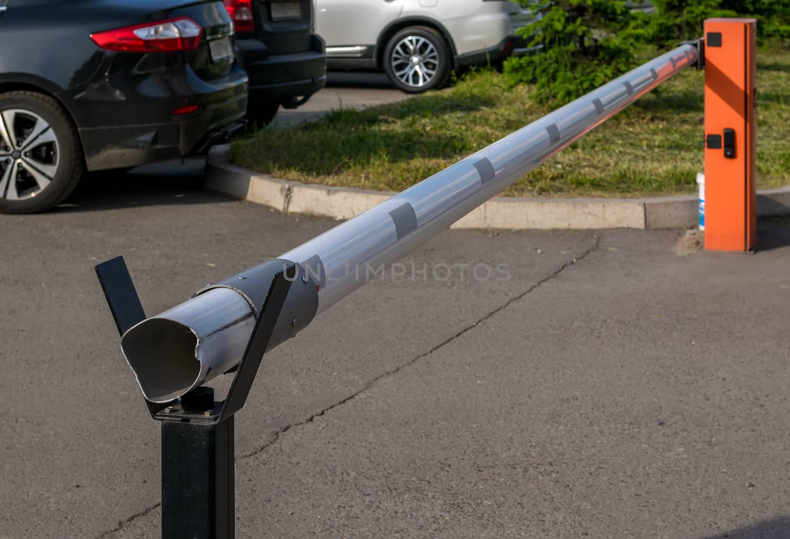 damaged automatic barrier in the Parking lot