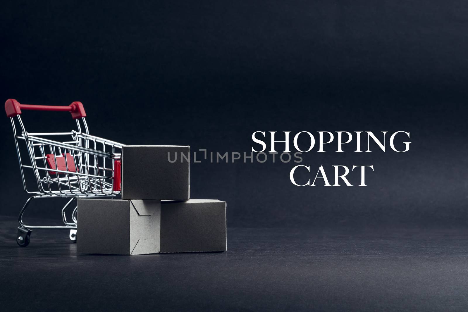 SHOPPING CART text with shopping cart on dark background by silverwings