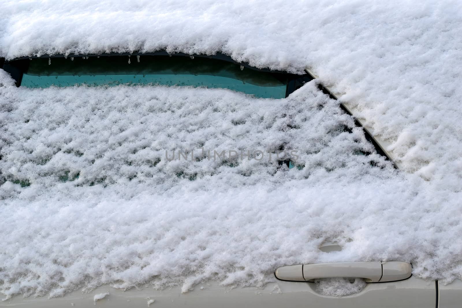 close-up of snow-covered part of the car