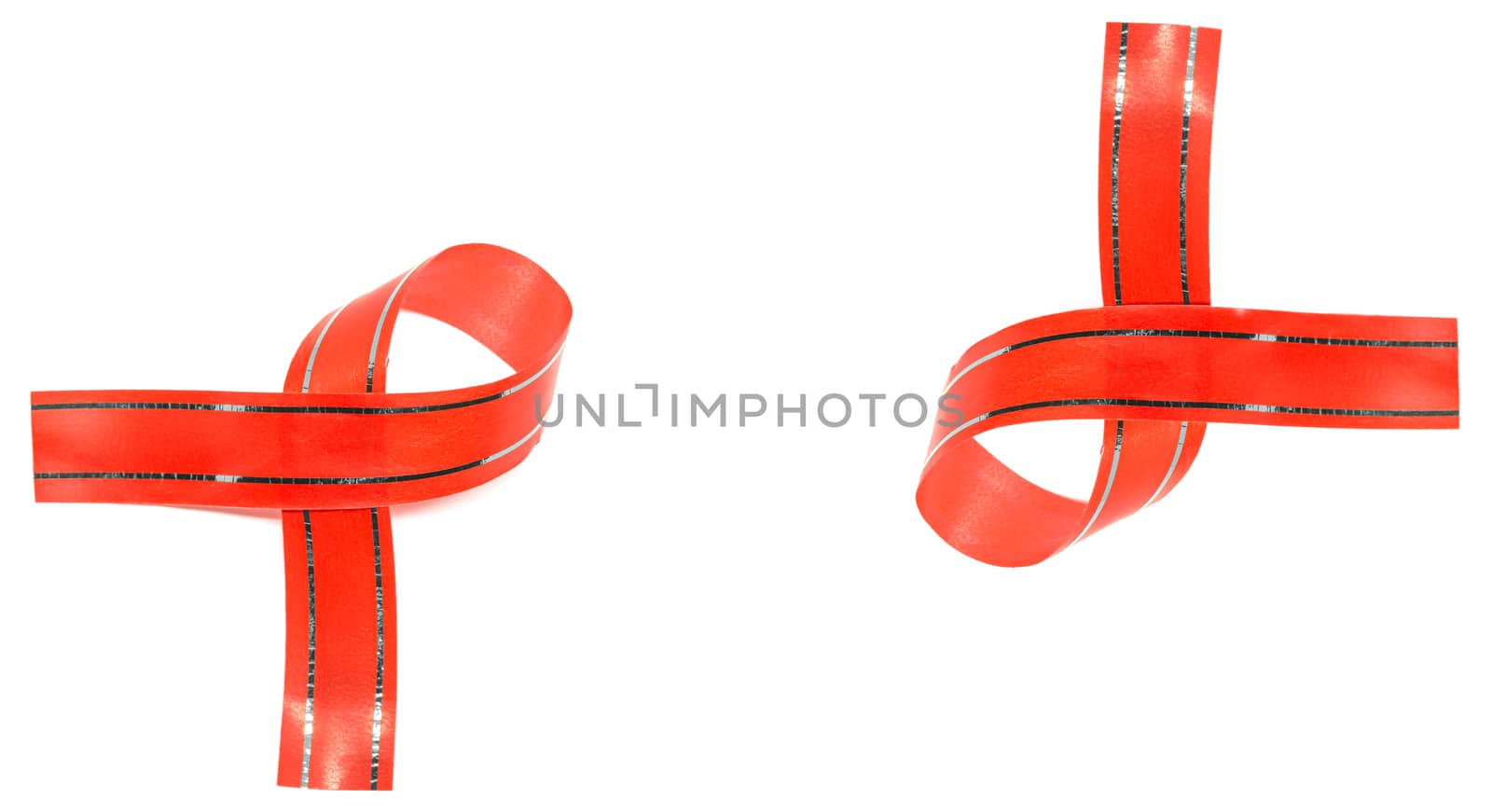 Red ribbon, stripe on white background detail object