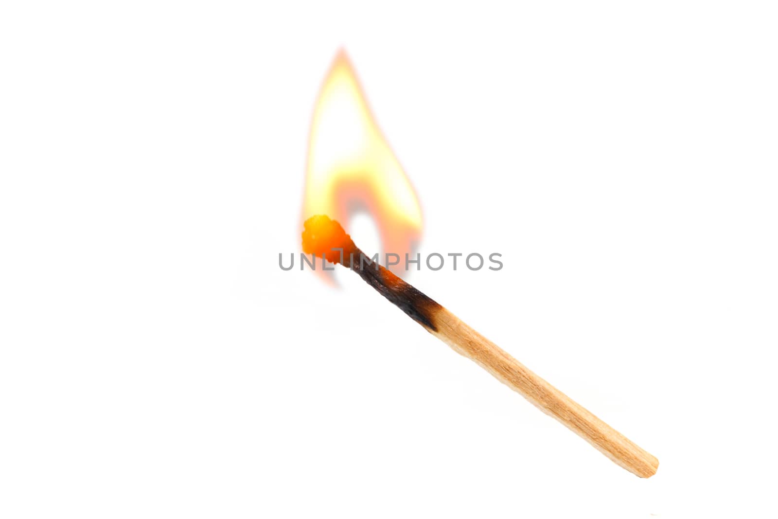 Burning safety-match with red, orange, yellow fire. Isolated on  by Natstocker