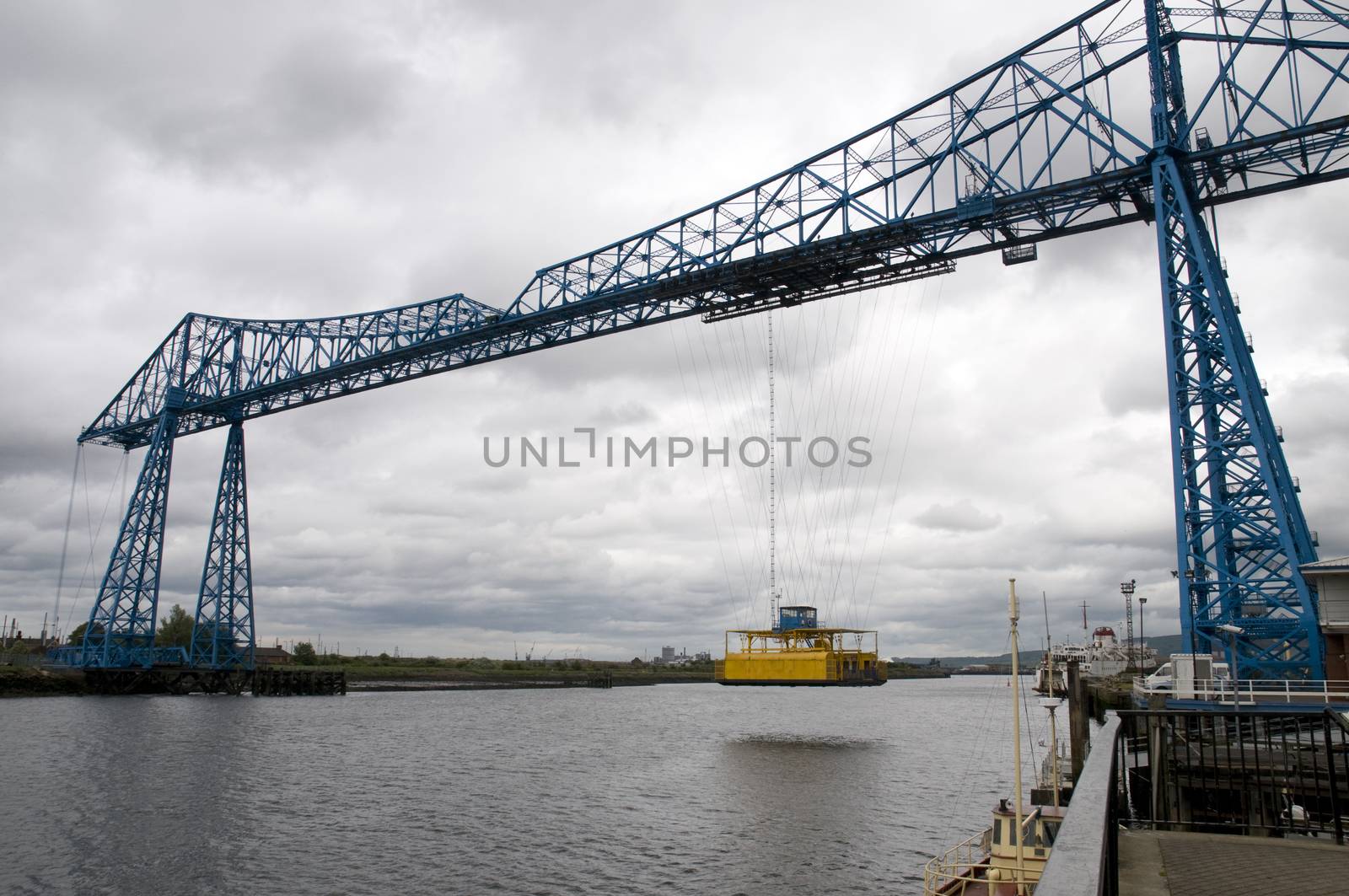 Side view of the Transporter Bridge over the river Tees