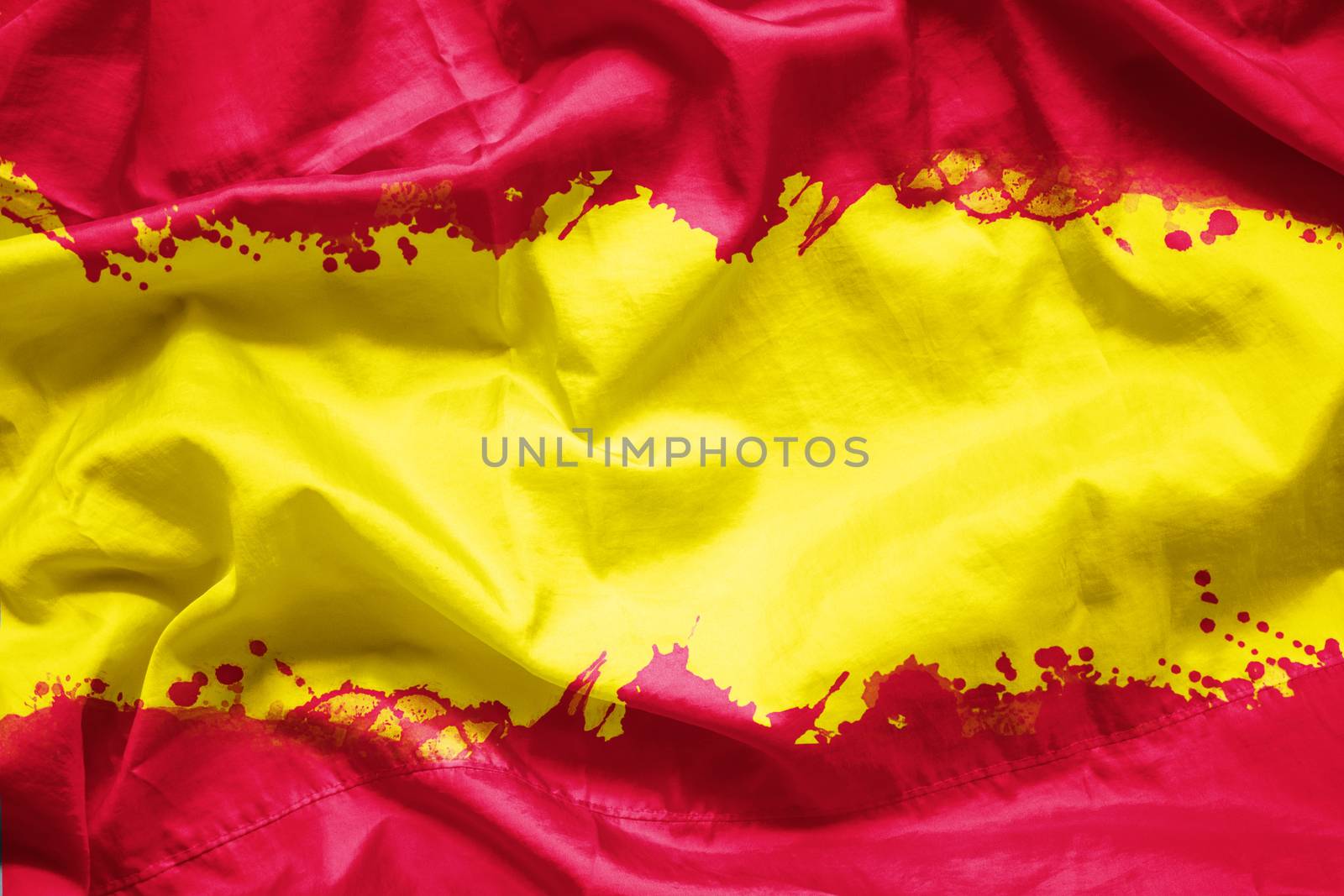 Flag Kingdom of Spain by watercolor paint brush on canvas fabric, grunge style
