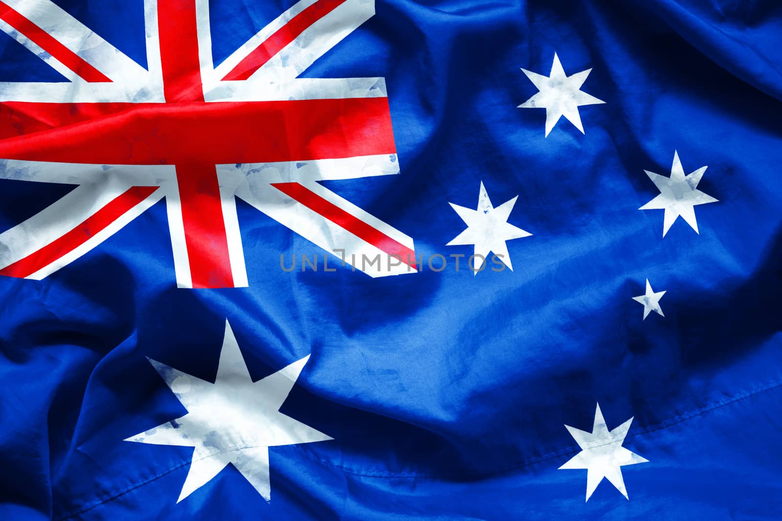 Flag of Commonwealth of Australia by watercolor paint brush on canvas fabric, grunge style