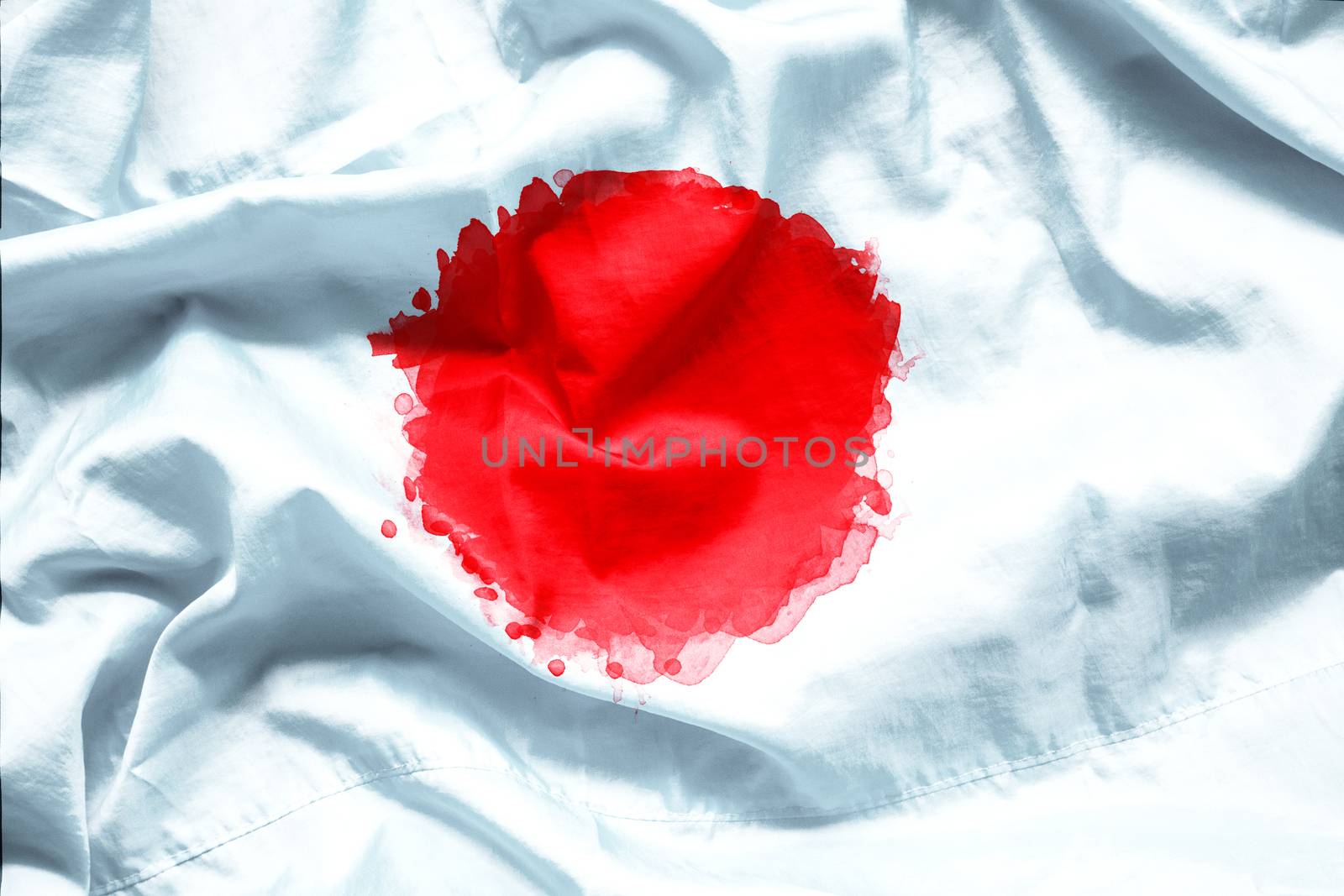 Flag of Japan by watercolor paint brush on canvas fabric, grunge style