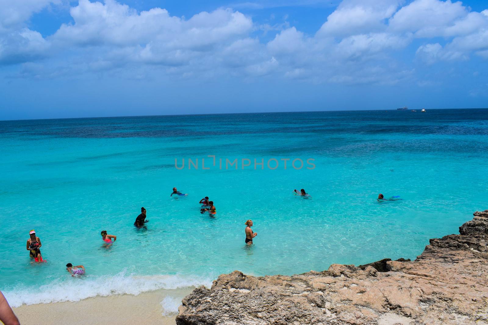 Arikok Natural Park on the island of Aruba in the Caribbean Sea with deserts and ocean waves on the rocky coast