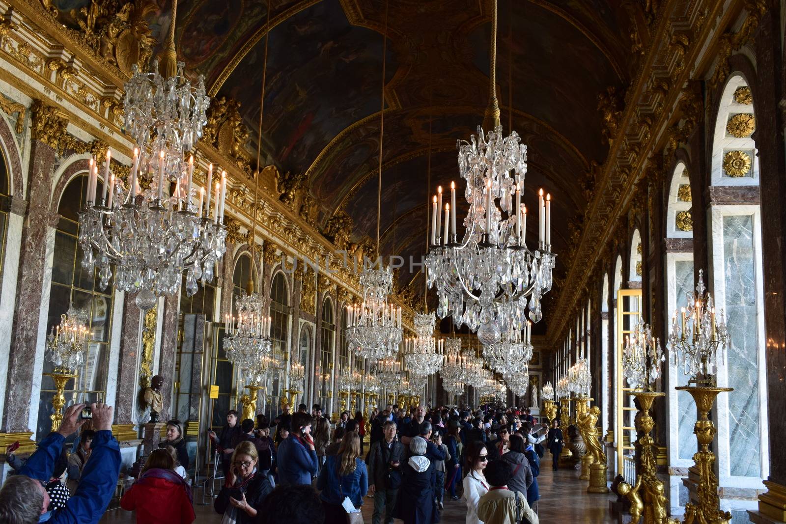 Versailles, France - May 02,2018: Hall of Mirrors of the famous Palace of Versailles in France