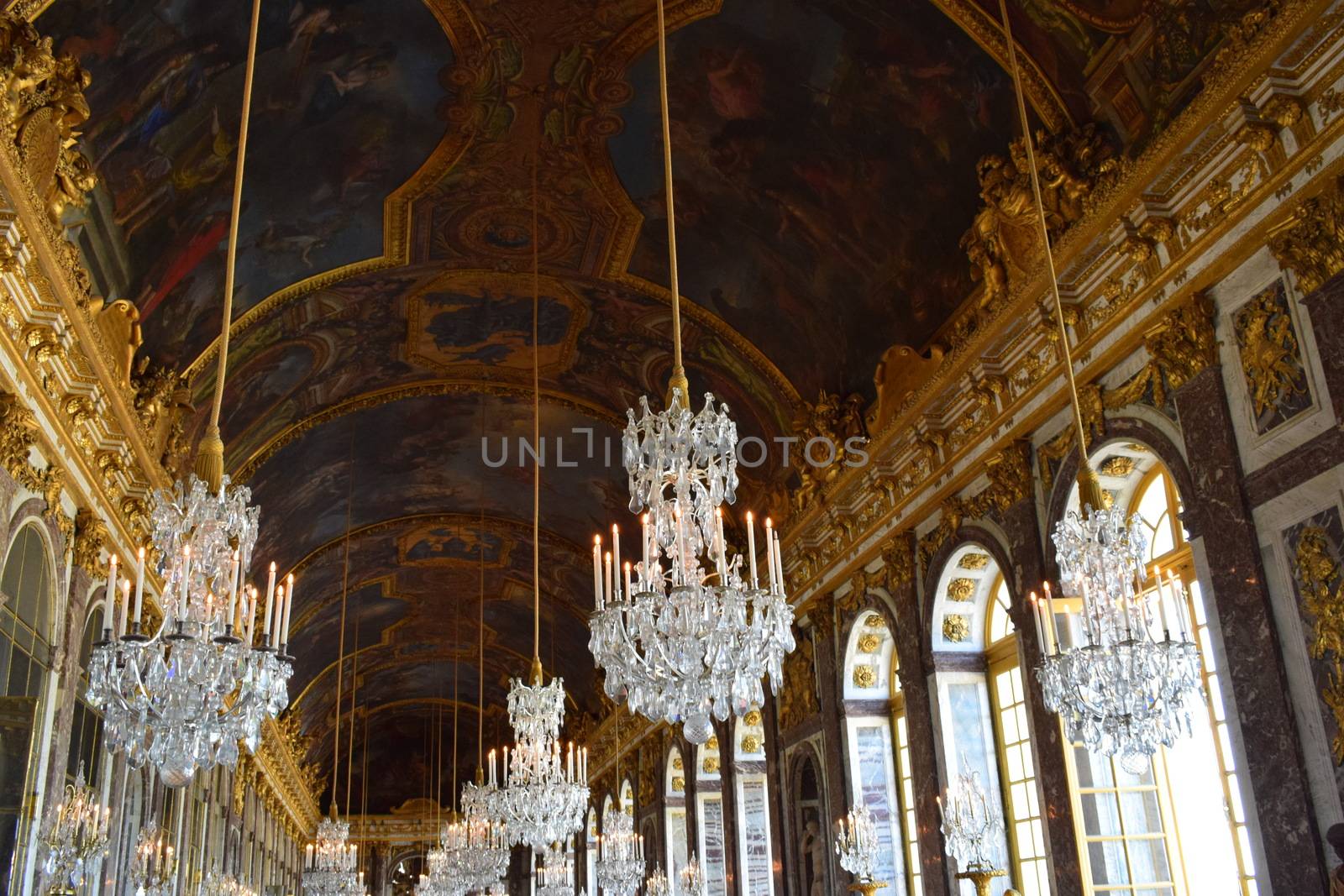 Versailles, France - May 02,2018: Hall of Mirrors of the famous Palace of Versailles in France