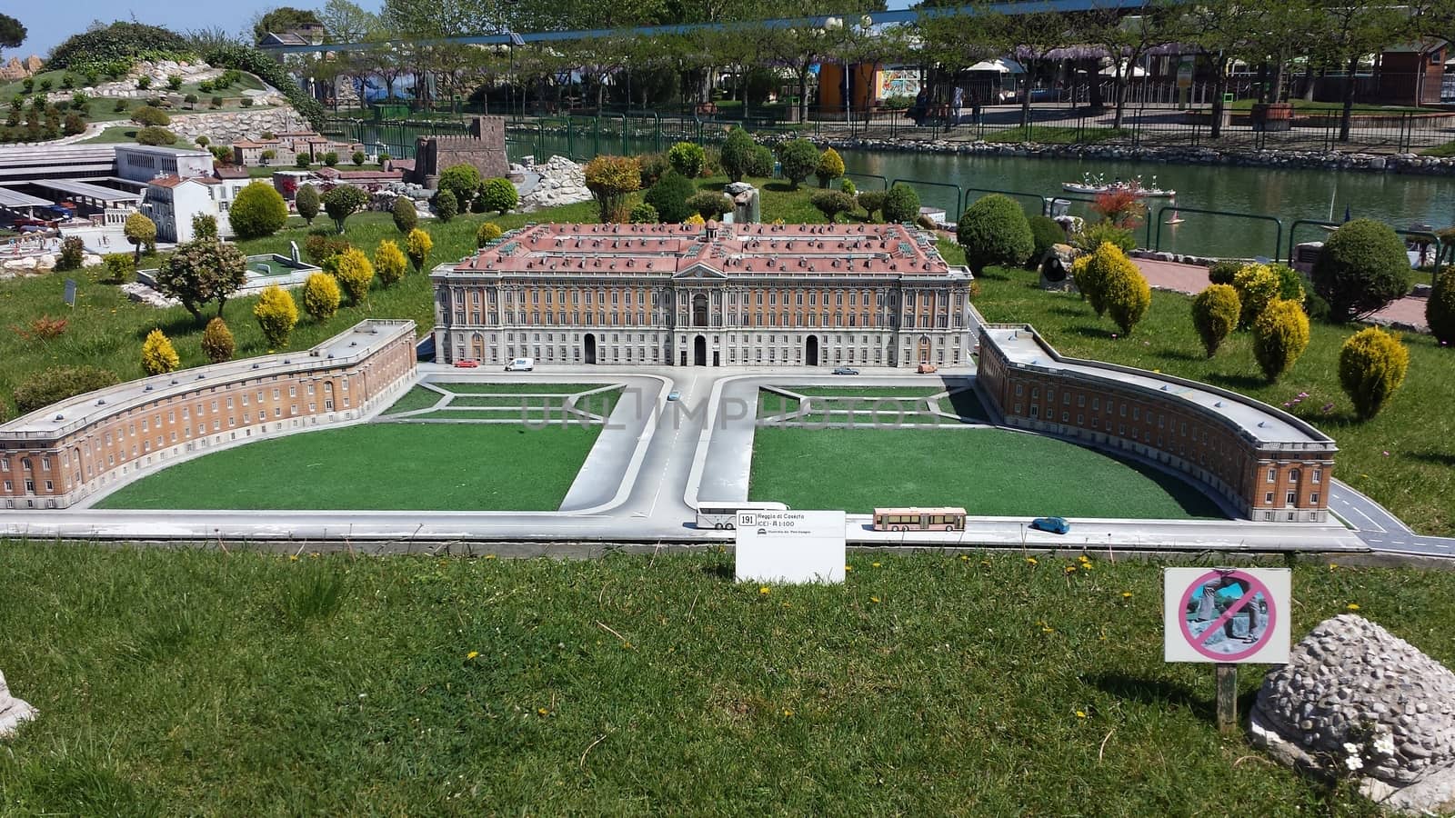 Rimini, Italy - July 12, 2019 - Theme park Italy in Miniature (Italia in Miniatura) in Rimini, Italy - Reproduction of famous attractions in a small scale