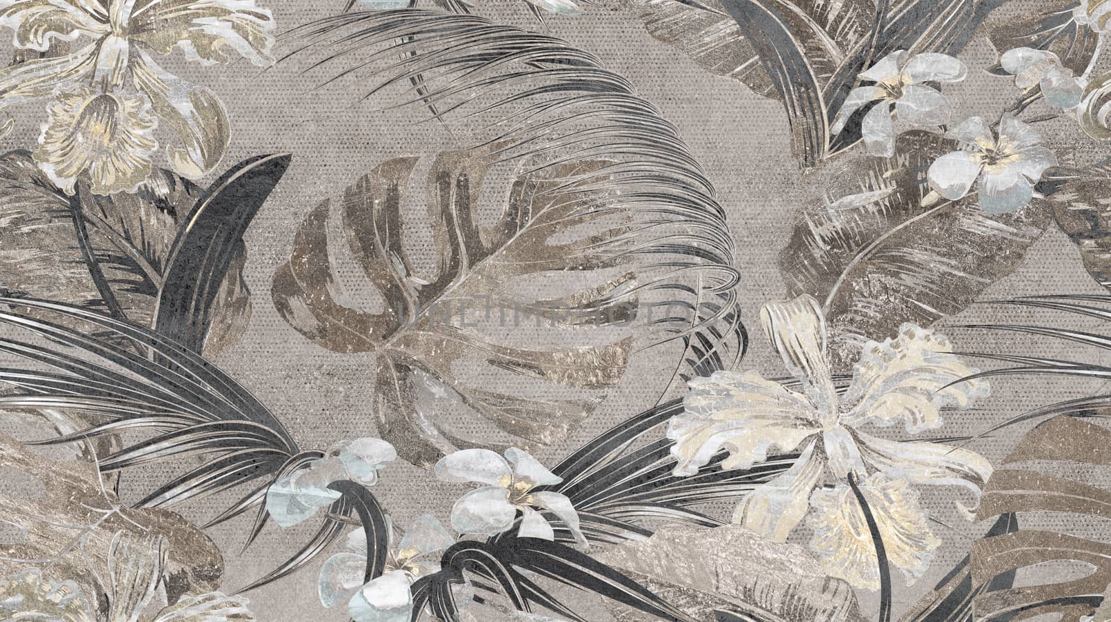 Beige tropical leaves seamless pattern
