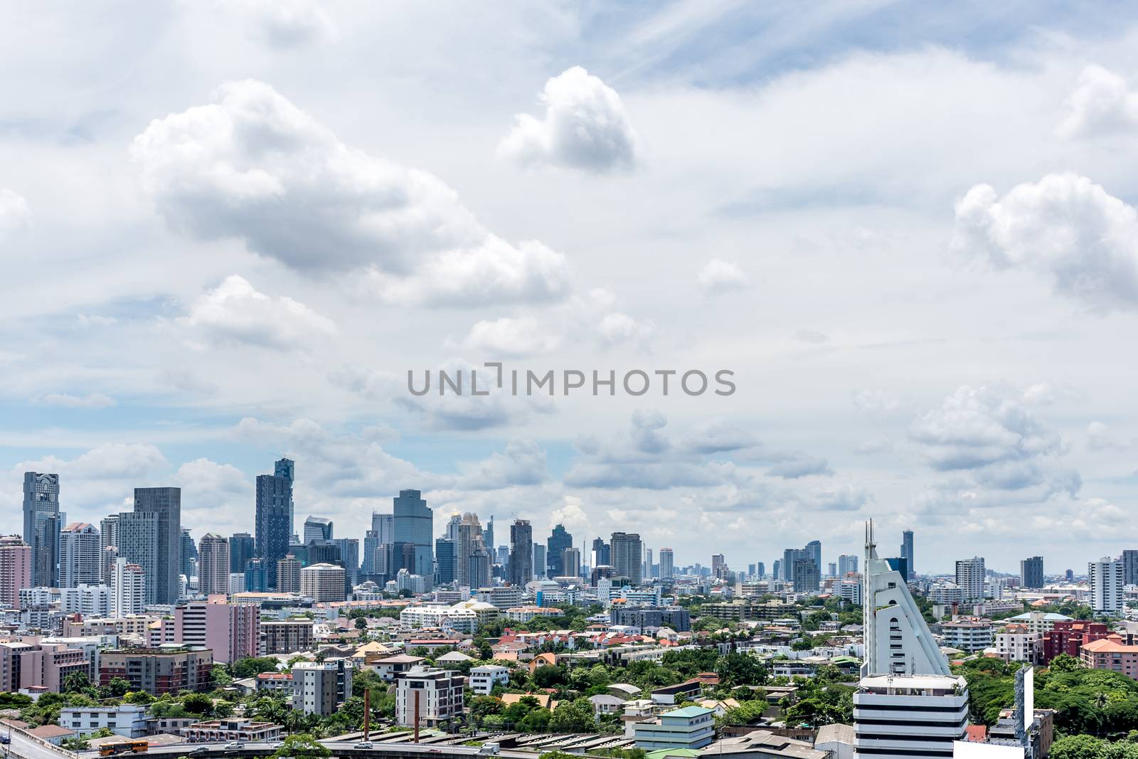 Cityscape and transportation in daytime of Bangkok city Thailand. Bangkok is the capital and the most populous city of Thailand.