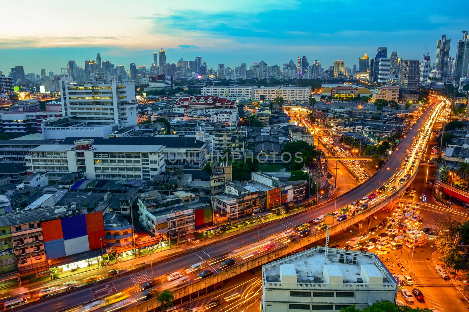 Nighttime and transportation in Bangkok city Thailand by PongMoji