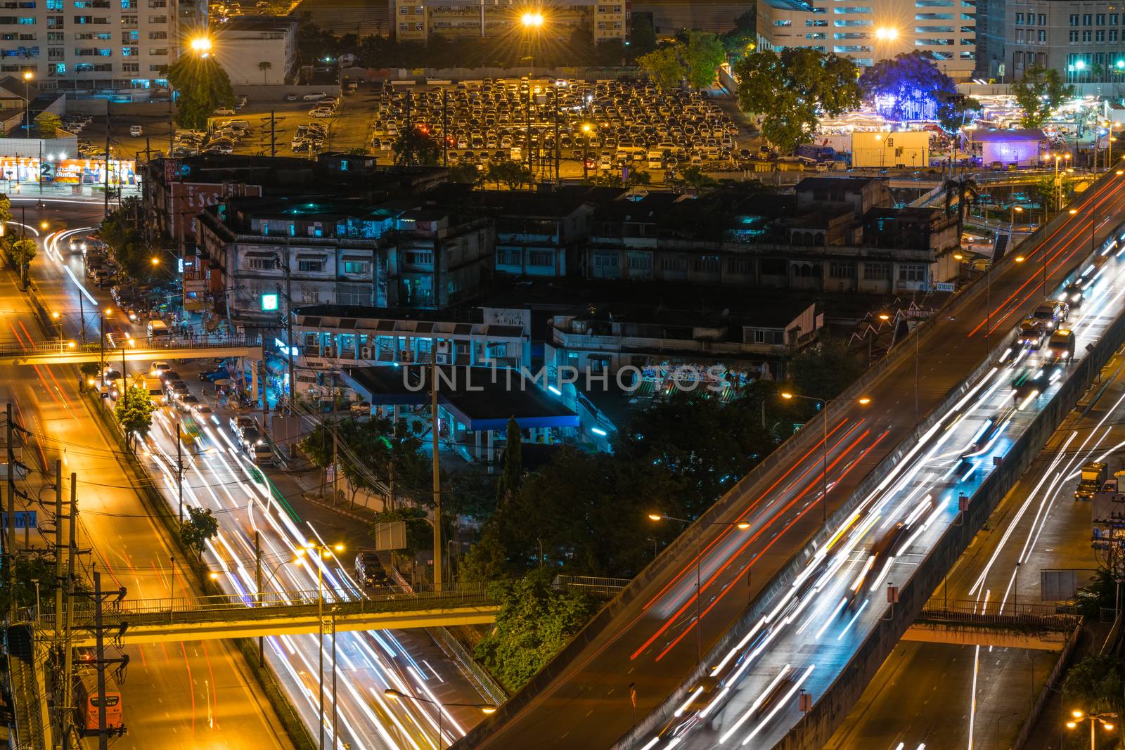 Nighttime and transportation in Bangkok city Thailand by PongMoji