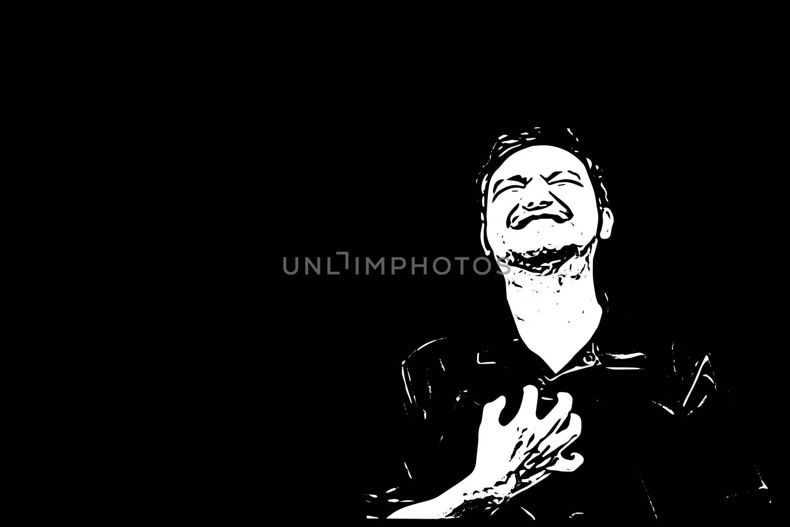 Sketch drawing of man pain from disease heart attack in healthcare and angina concept on black background with copy space use for artwork, template or slideshow