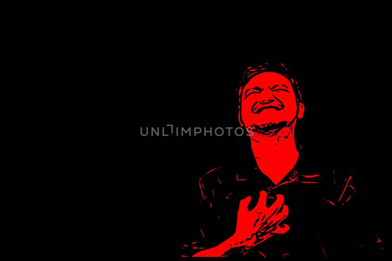 Sketch drawing of man pain from disease heart attack in healthcare and angina concept on black background with copy space use for artwork, template or slideshow