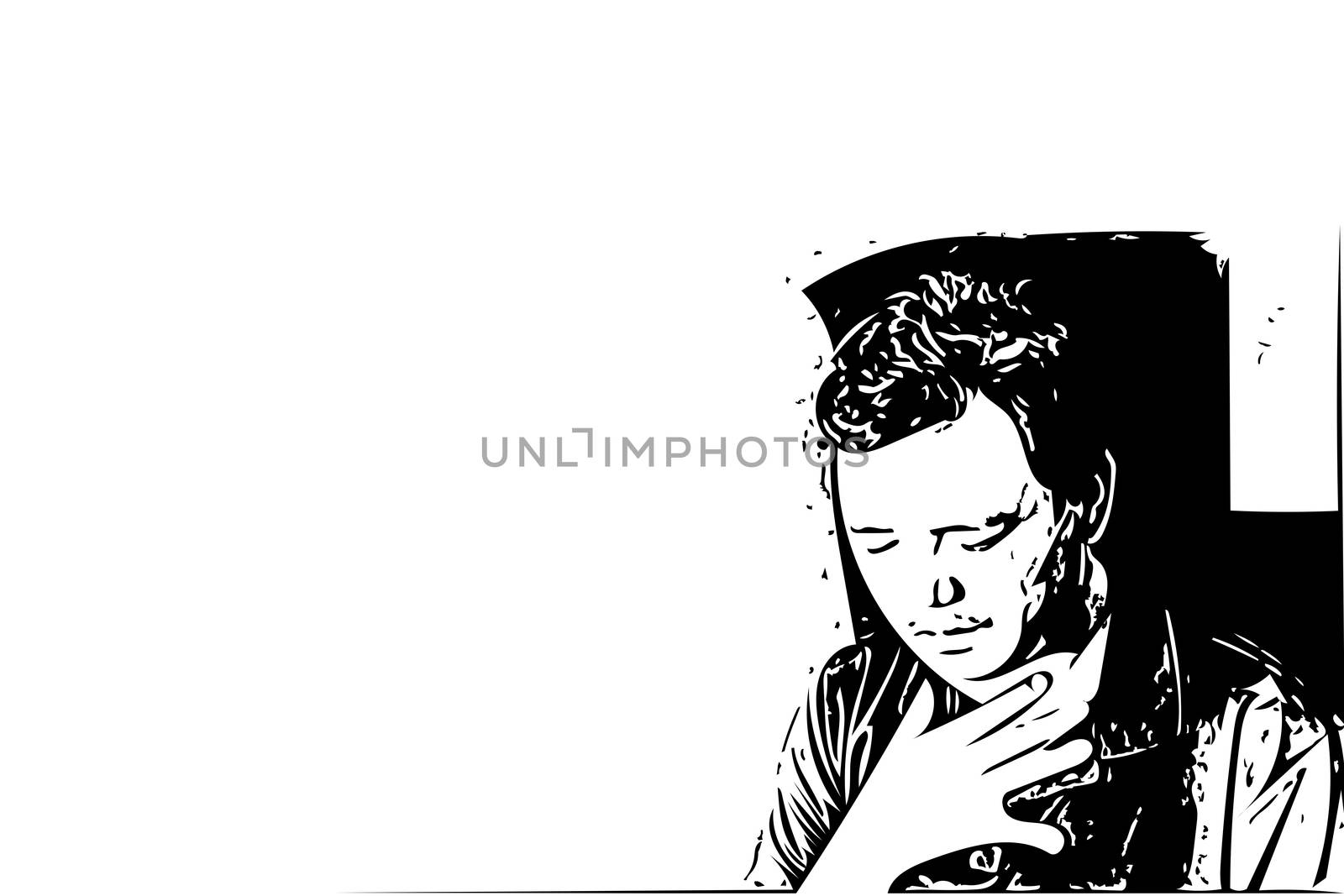 Sketch drawing of man pain from disease heart attack in healthcare and angina concept on white background with copy space use for artwork, template or slideshow