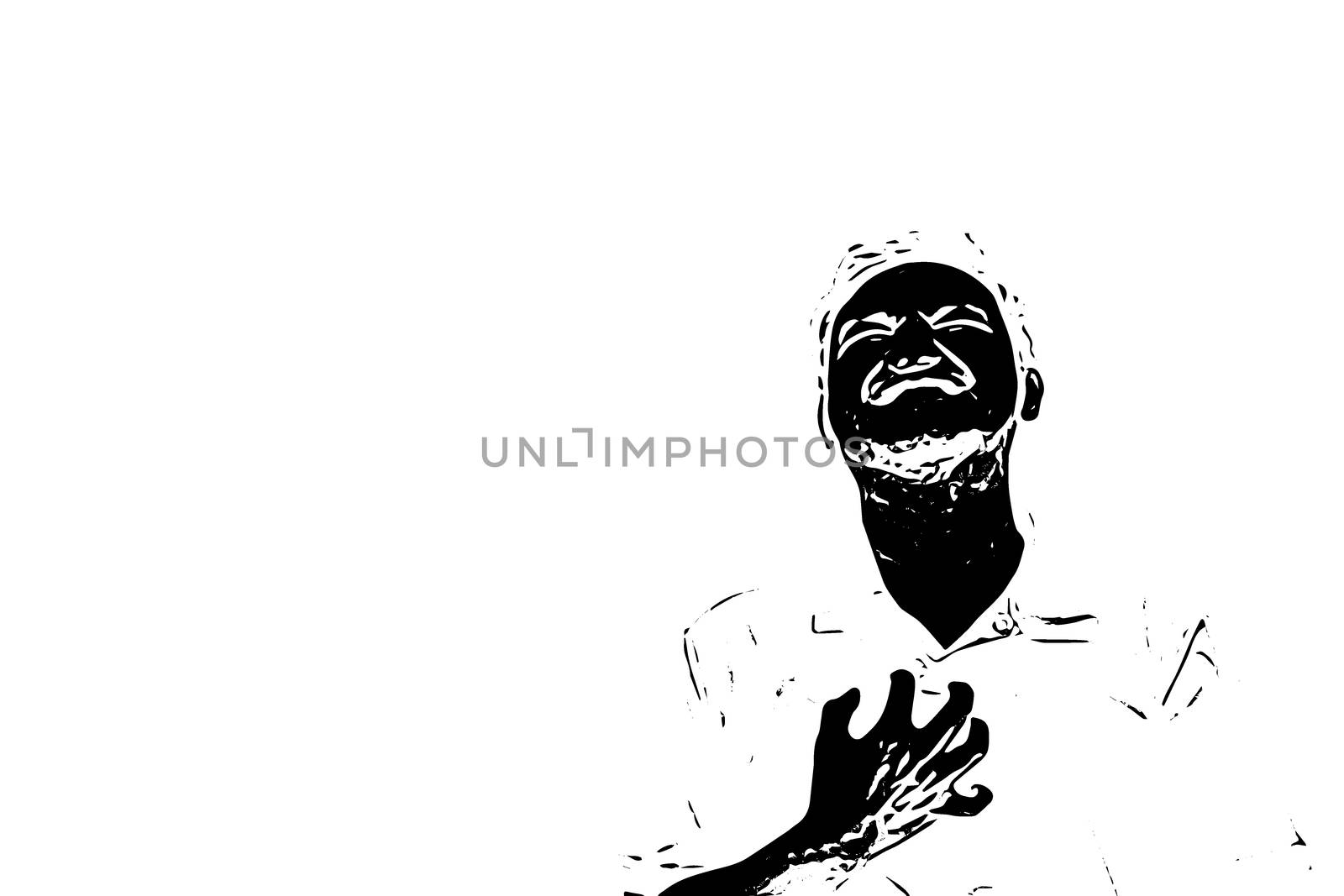 Sketch drawing of man pain from disease heart attack in healthcare and angina concept on white background with copy space use for artwork, template or slideshow
