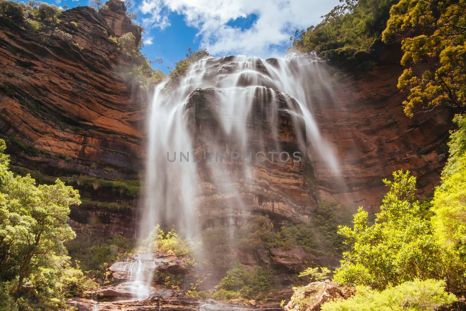 Waterfalls cascading over rocks in Wentworth Falls, New South Wales, Australia