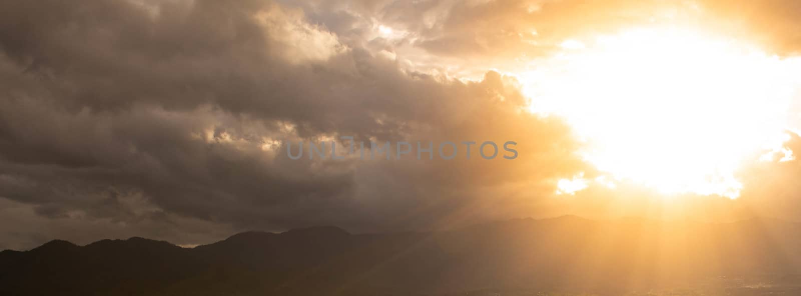 Landscape view of complex mountain with sunset in the evening in northern of Thailand. by TEERASAK