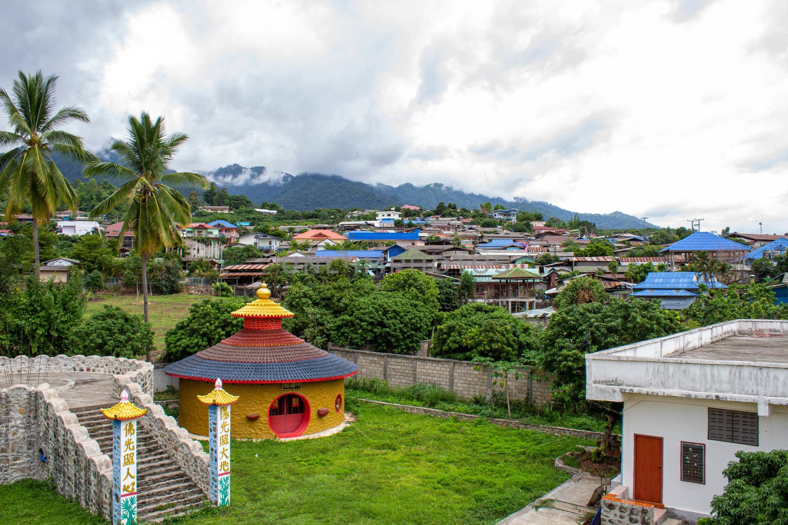 Pai, Thailand - July 24, 2019: Landscape of Santichon Chinese Village, Yunnan Cultural Village. Tourist attraction in Mae Hong Son, North of Thailand. by TEERASAK