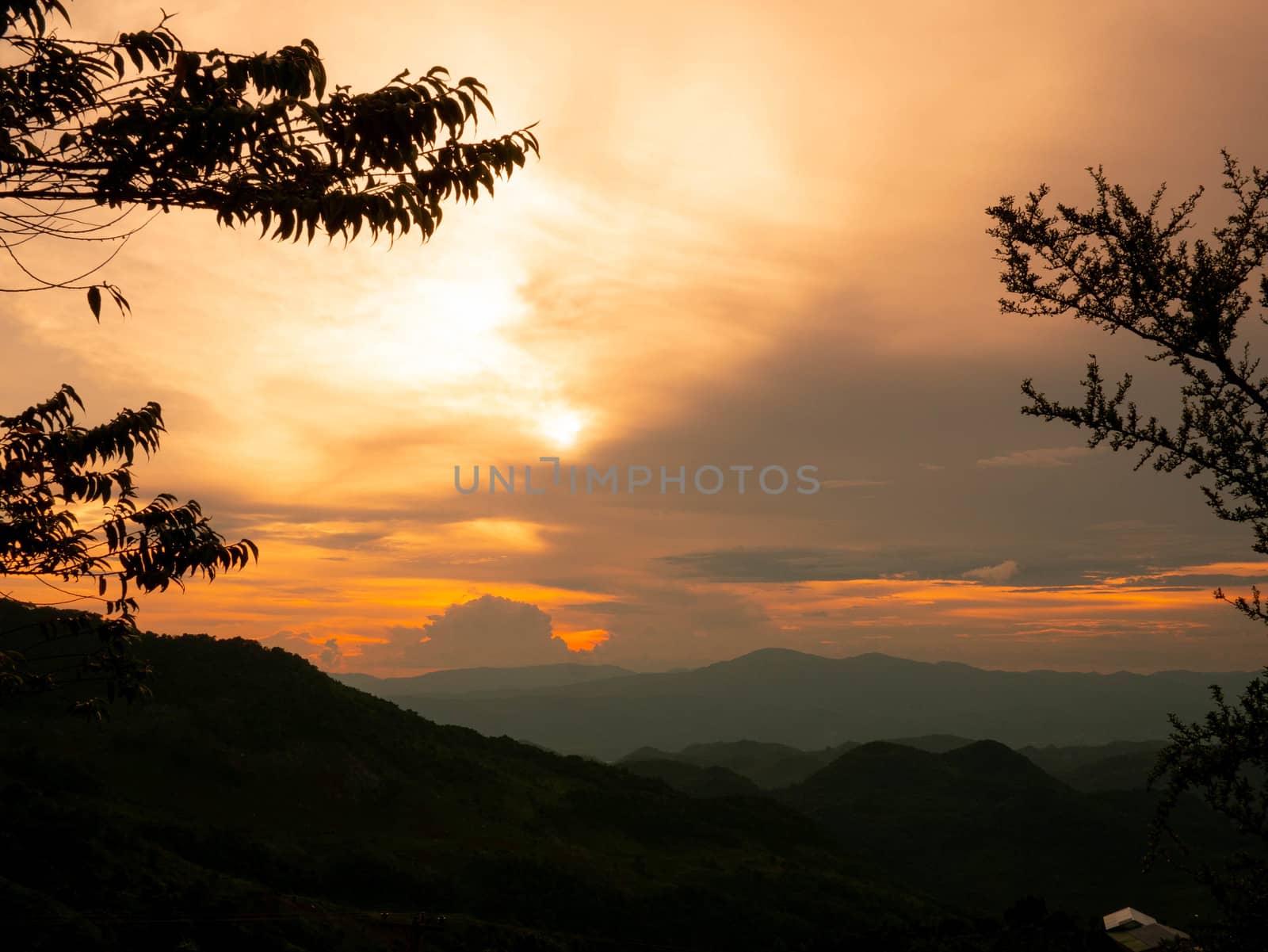 Landscape view of complex mountain with sunset in the evening in by TEERASAK