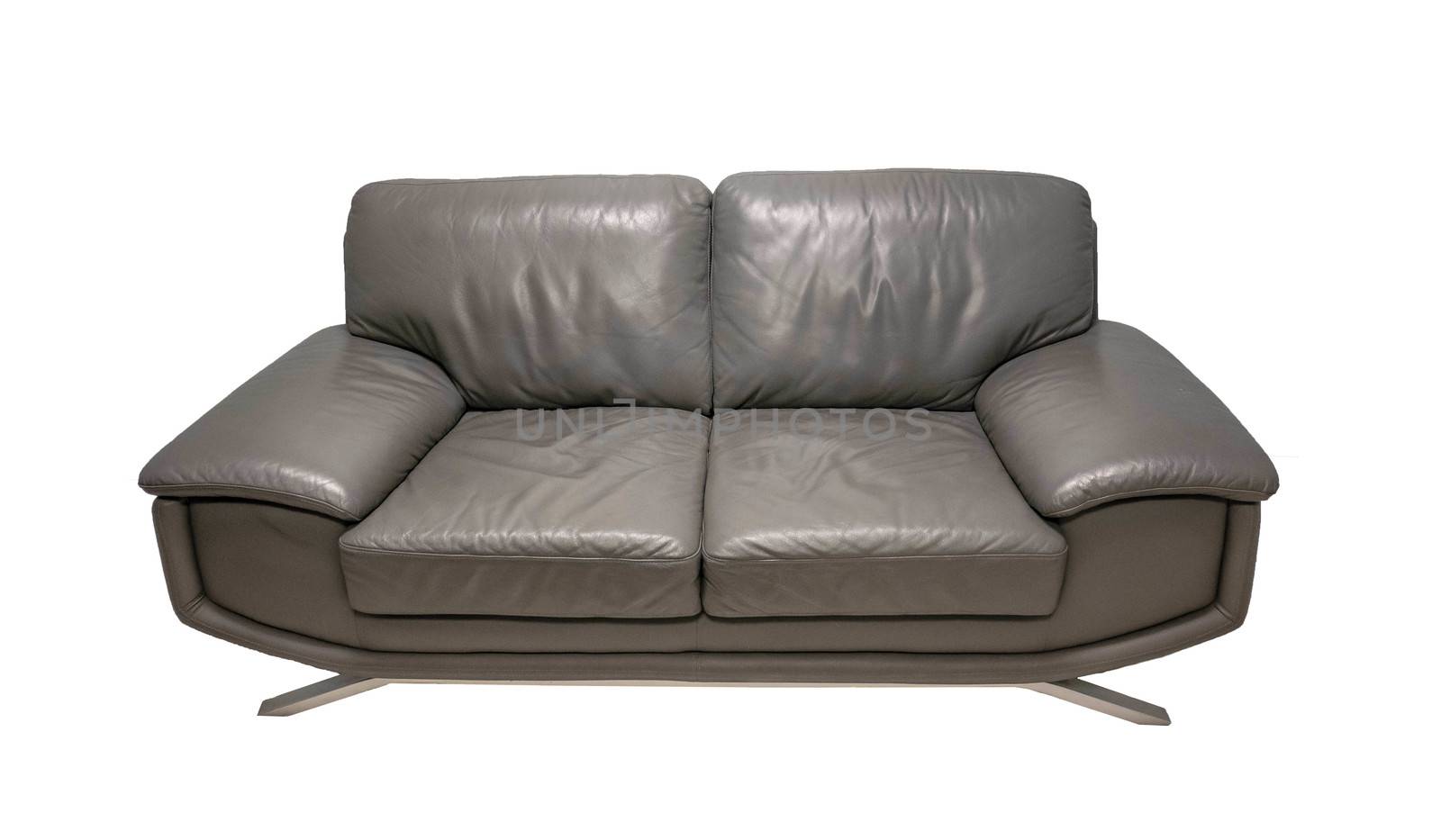 Front view of grey sofa on background. by TEERASAK