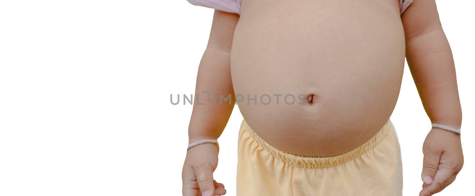 Asian children have problems with the gastrointestinal tract; Abnormal stomach. Health care concept.