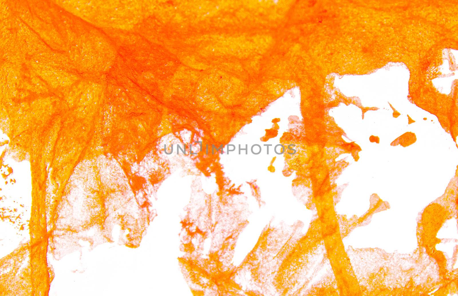 Art hand brush splashing orange color on white background.