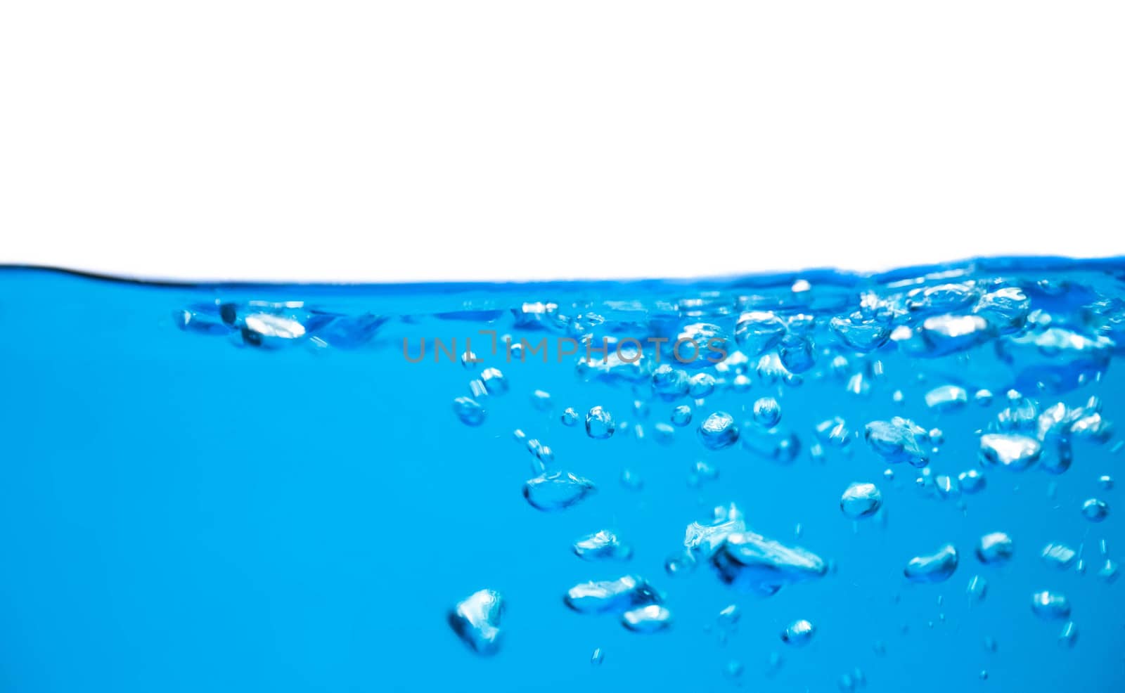 Air bubbles rising up to surface in blue pure water. Abstract background. by TEERASAK