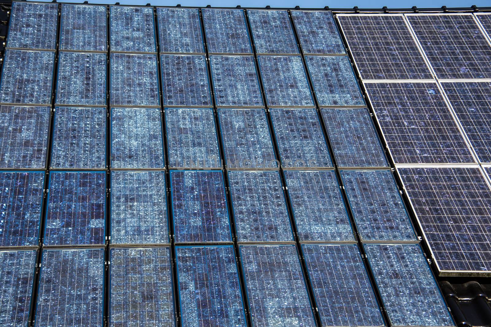 crystalline solar cells on house roof