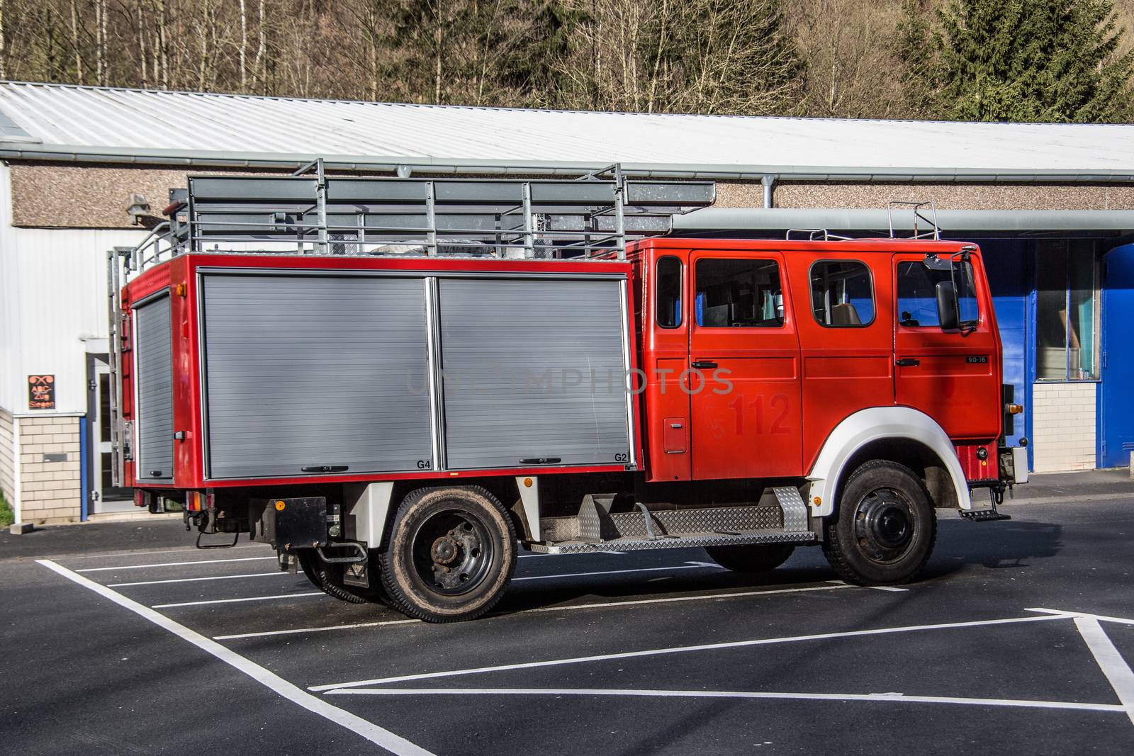 red fire truck with ladder