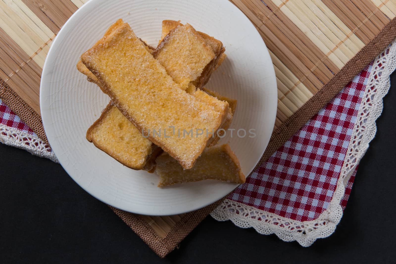 Freshly made sugar and butter crispy bread.