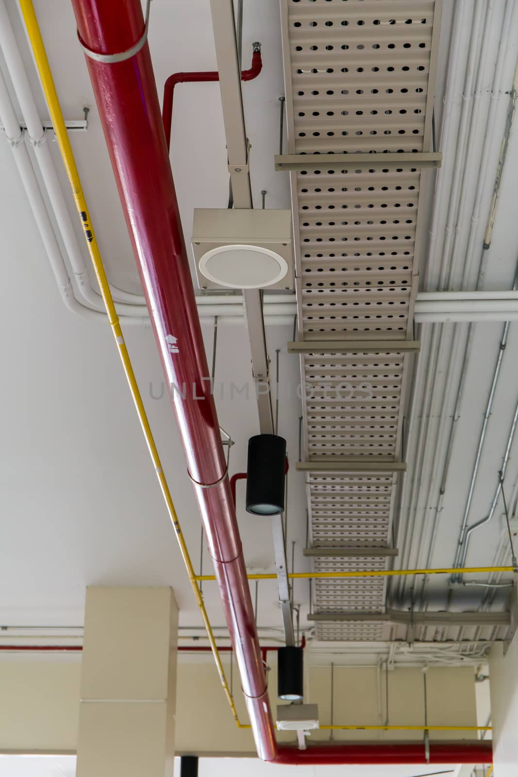 Pipe system hanging on ceiling.