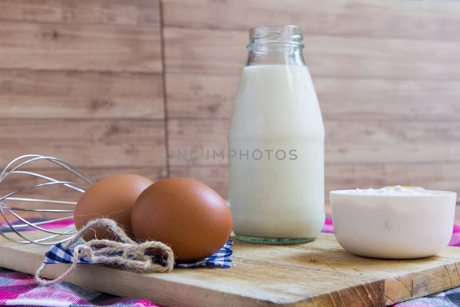 Egg, milk, flour are basic raw materials for baking and dessert cooking.