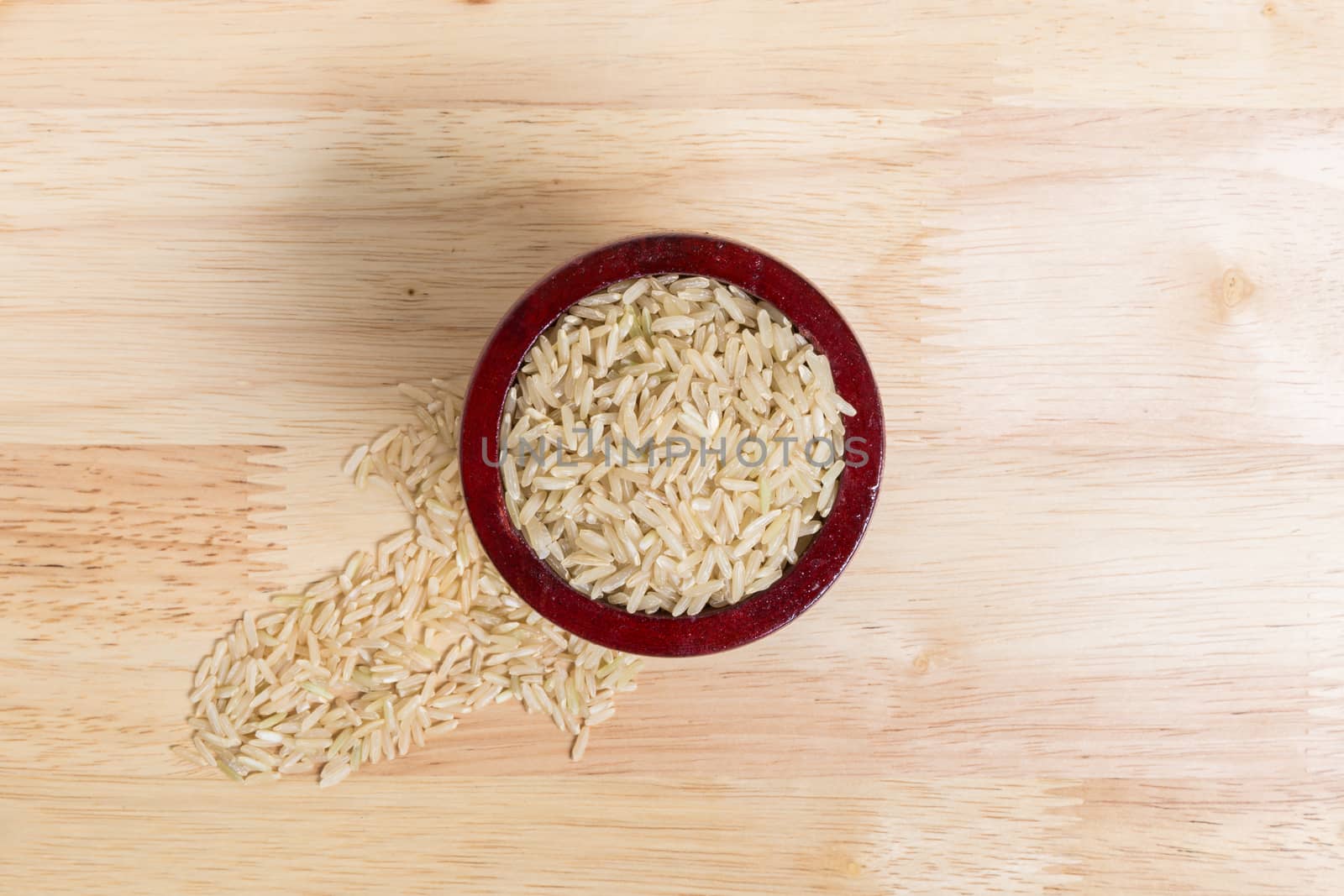 Uncooked Jasmine Brown Rice in Mortar