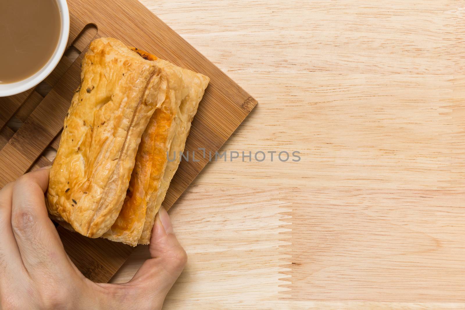 Freshly made puff pastry pie for coffee break.