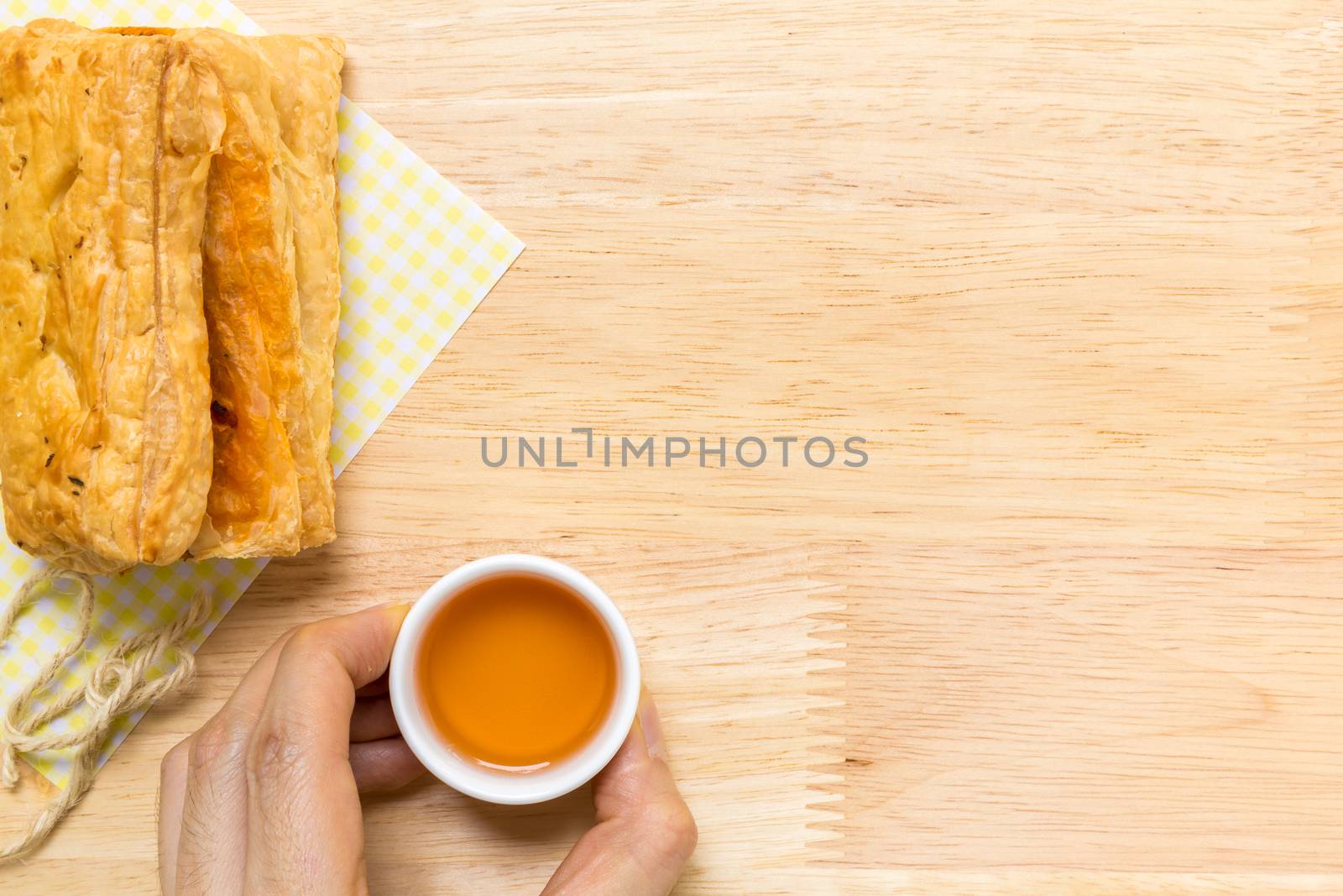 Freshly made puff pastry pie for tea break.