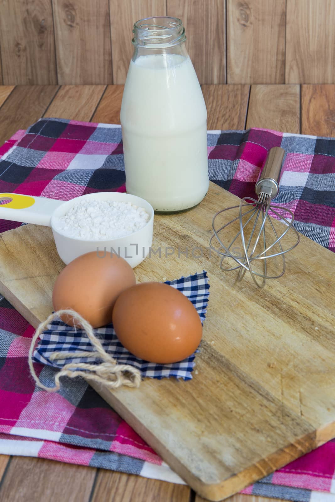 Egg, milk, flour are basic raw materials for baking and dessert cooking.