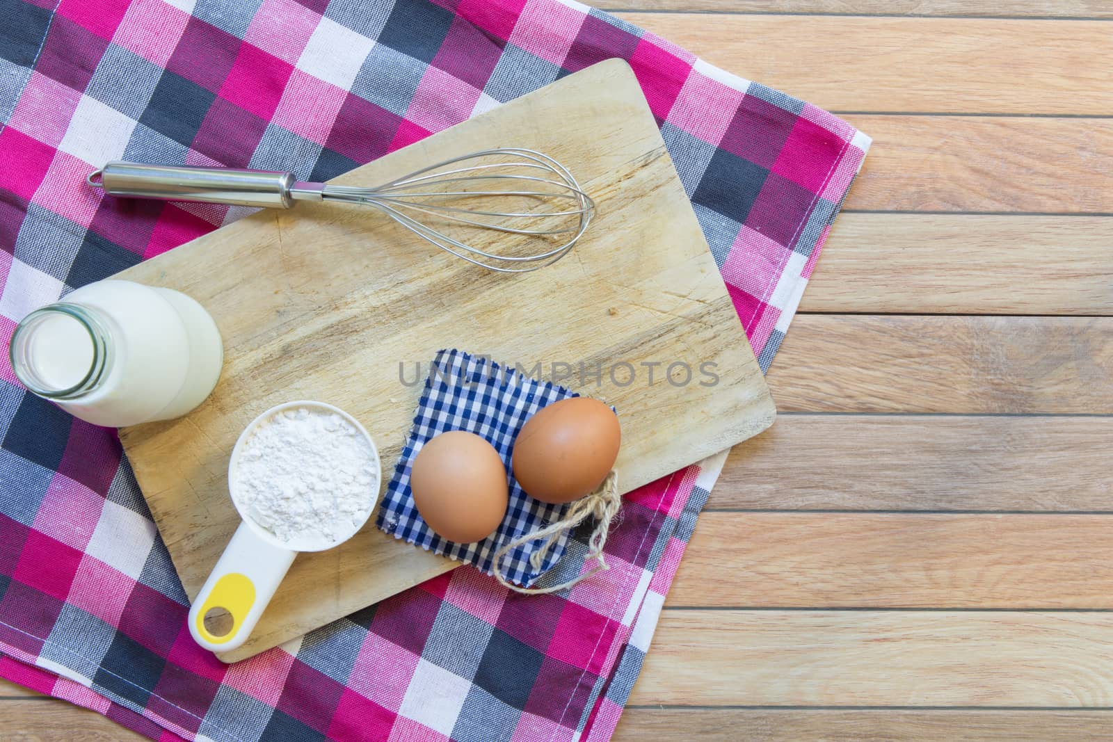 Egg, milk, flour are basic raw materials for baking and dessert cooking.